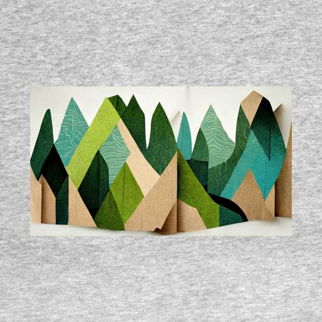 Green Mountaintops - Abstract Minimalism Papercraft Landscape by JensenArtCo